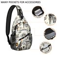 thumbnail image 2 of Sling Backpack,Beige Halloween Skull Pumpkin Pattern Sling Bag with Water Bottle Holder,Waterproof Sling Bag for Men/Women with Headphone Jack for Hiking,Travel, 2 of 6