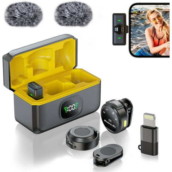 Wireless Lavalier Microphone 2 Pack, Charging Case, Laptop iPhone Android Clip Mic