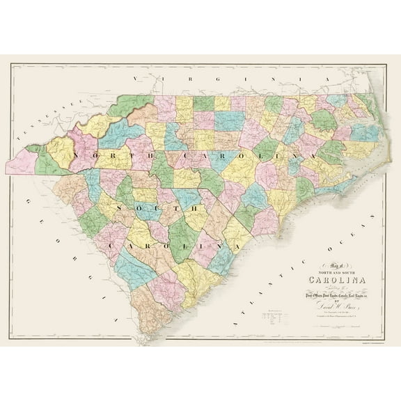 Historic State Map - North Carolina South Carolina - Burr 1839 - Vintage Wall Art