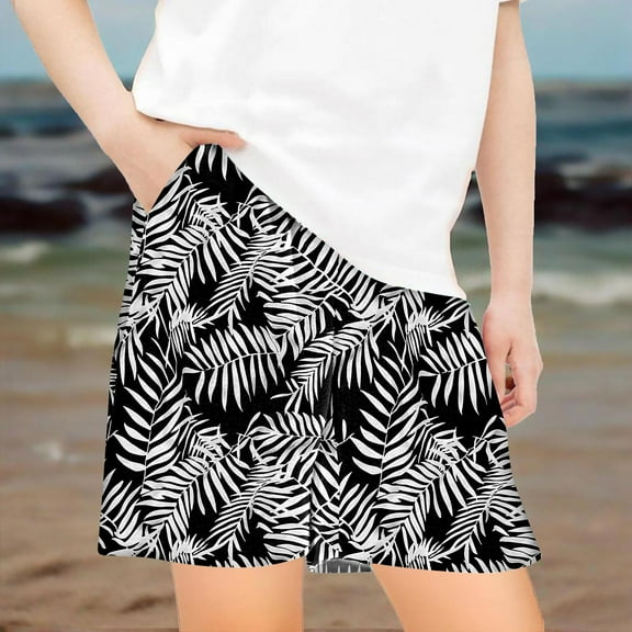 CYMMPU Floral Print Summer Shorts for Boys and Girls Elastic Waist Pocketed Tropical Hawaiian Shorts for Beach Casual Loose Trunks Multicolor,7 Years