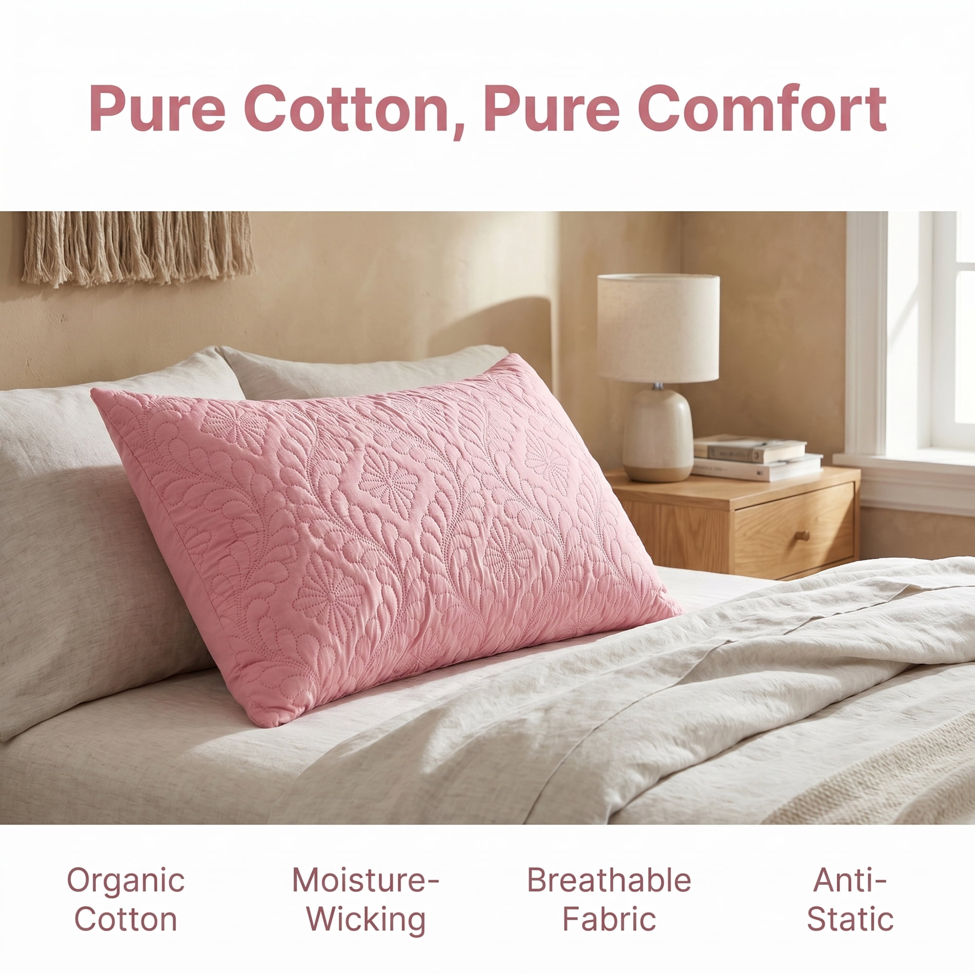 Unique Bargains Pillow Protectors with Envelope Standard Breathable Cotton Cover Pink