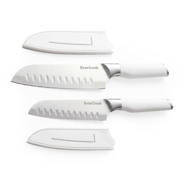 EverCook 4-Piece Kitchen Knife Set, 7" & 5" Stainless Steel Santoku Knives