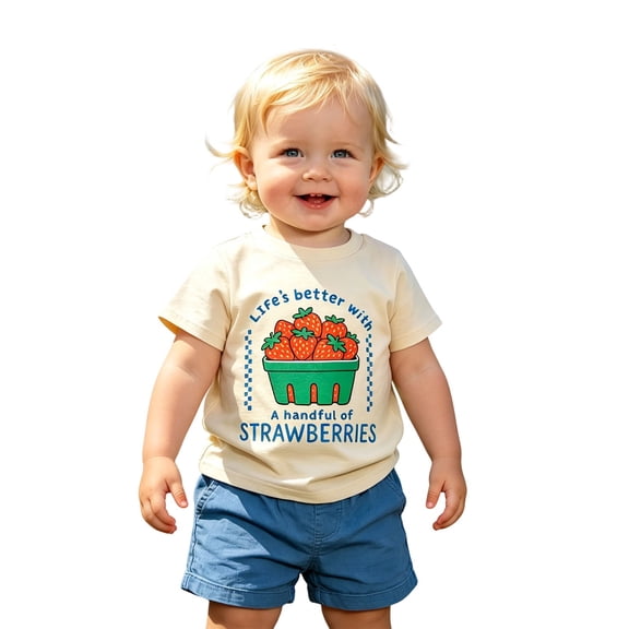Tiijoy Graphic Tee for Boys Strawberry Print Short Sleeve T-Shirt Summer Top, Sizes 3-14