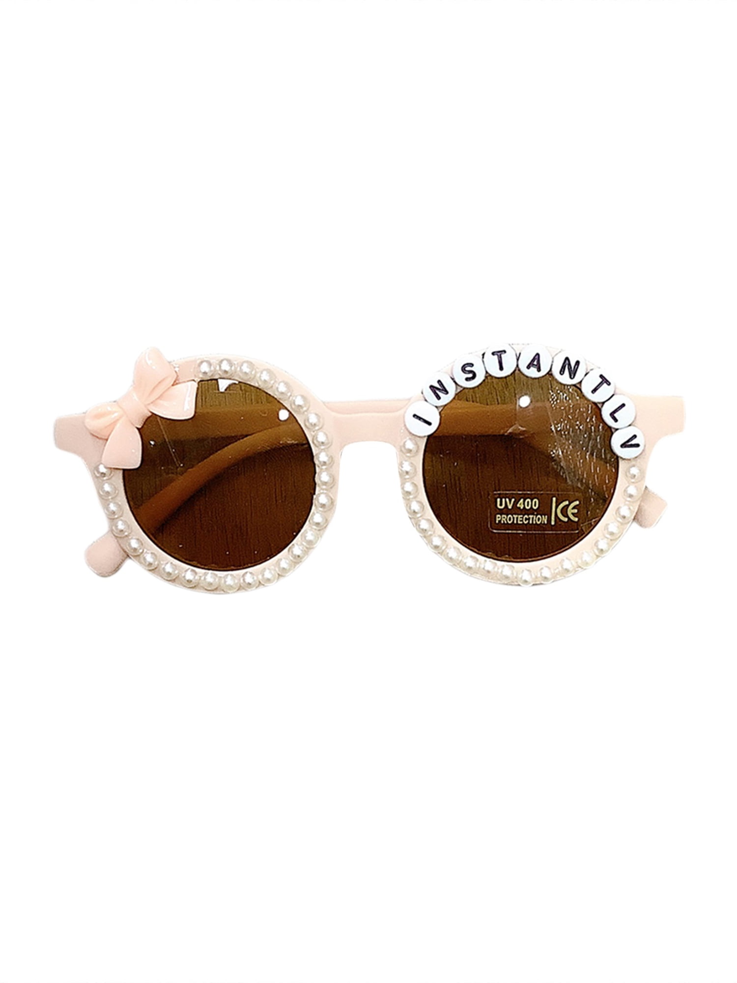 Little Kids Summer Sunglasses, Pearl RoundFrame Bow Letter AntiUV