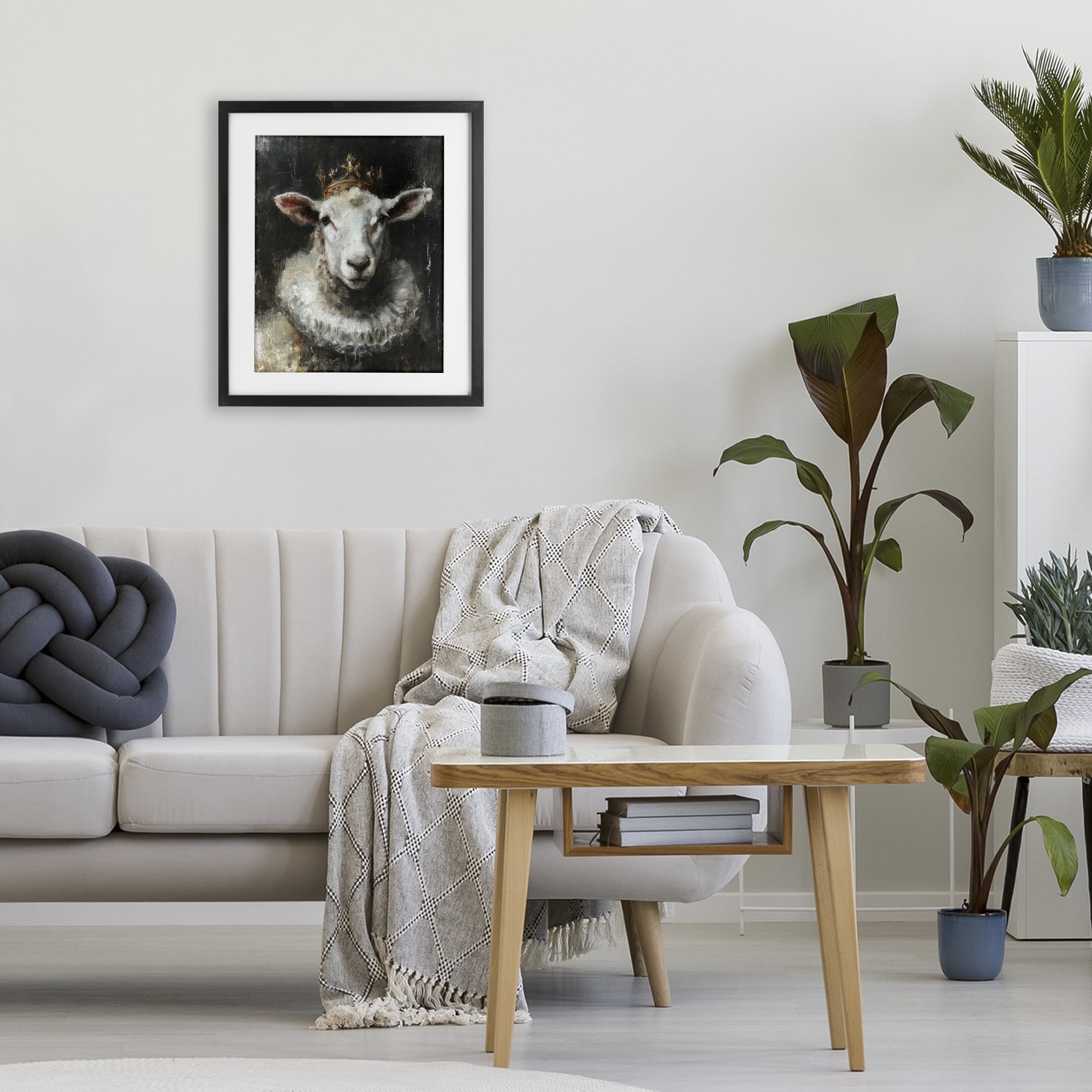 Stupell Industries Crowned Sheep Portrait Black Framed Print Under Glass, design by Svetlana Aleynikova