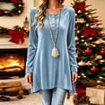 thumbnail image 5 of Karymi Solid Velvet Tunic Womens Tops, Crew Neck Half Button Long Sleeve Loose A-line Hem Pullover, 5 of 7