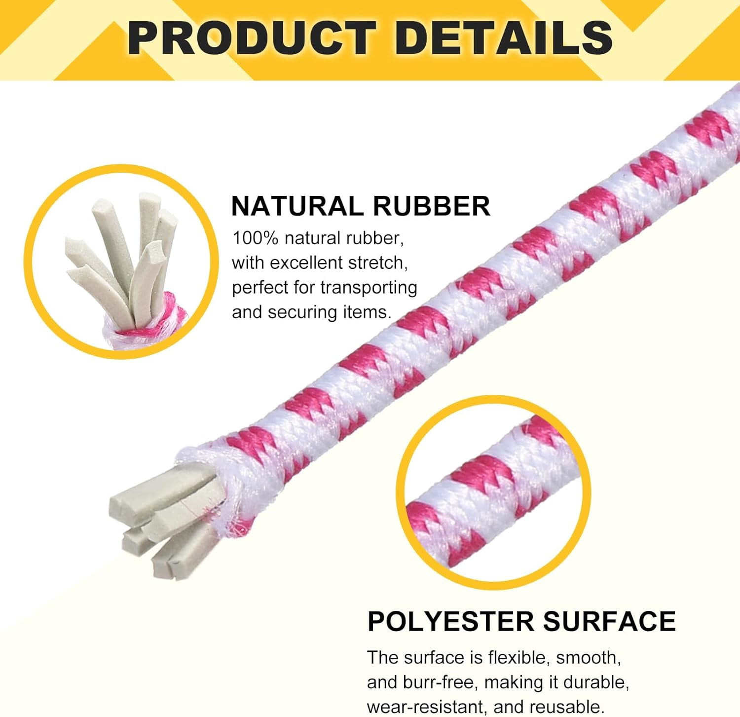 MKEUDQ-Elastic Bungee Cord, 1/8" x 49' Heavy Duty Polyester Bungee Shock Cords Kayak Stretch String Rope for Kayak Strap Tarp Tie Boating Tent Camping DIY Craft, White-Red