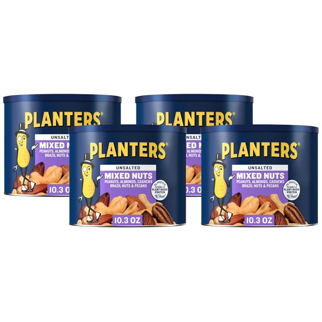 Salted Mixed Nuts, Party Snacks, Plant-Based Protein 10.3oz (1 Canister)