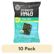 (10 pack) Ocean's Halo, Organic Trayless Seaweed Snack, Sea Salt, Vegan, No Plastic Tray, 1pk Nori, Shelf-Stable, 0.14 oz