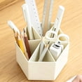 thumbnail image 4 of Linnome 360 Degree Rotating Pen Holder 6 Compartments Large Capacity Desk Organizer for Office Campus 4.7x3.7x3.7in White, 4 of 6