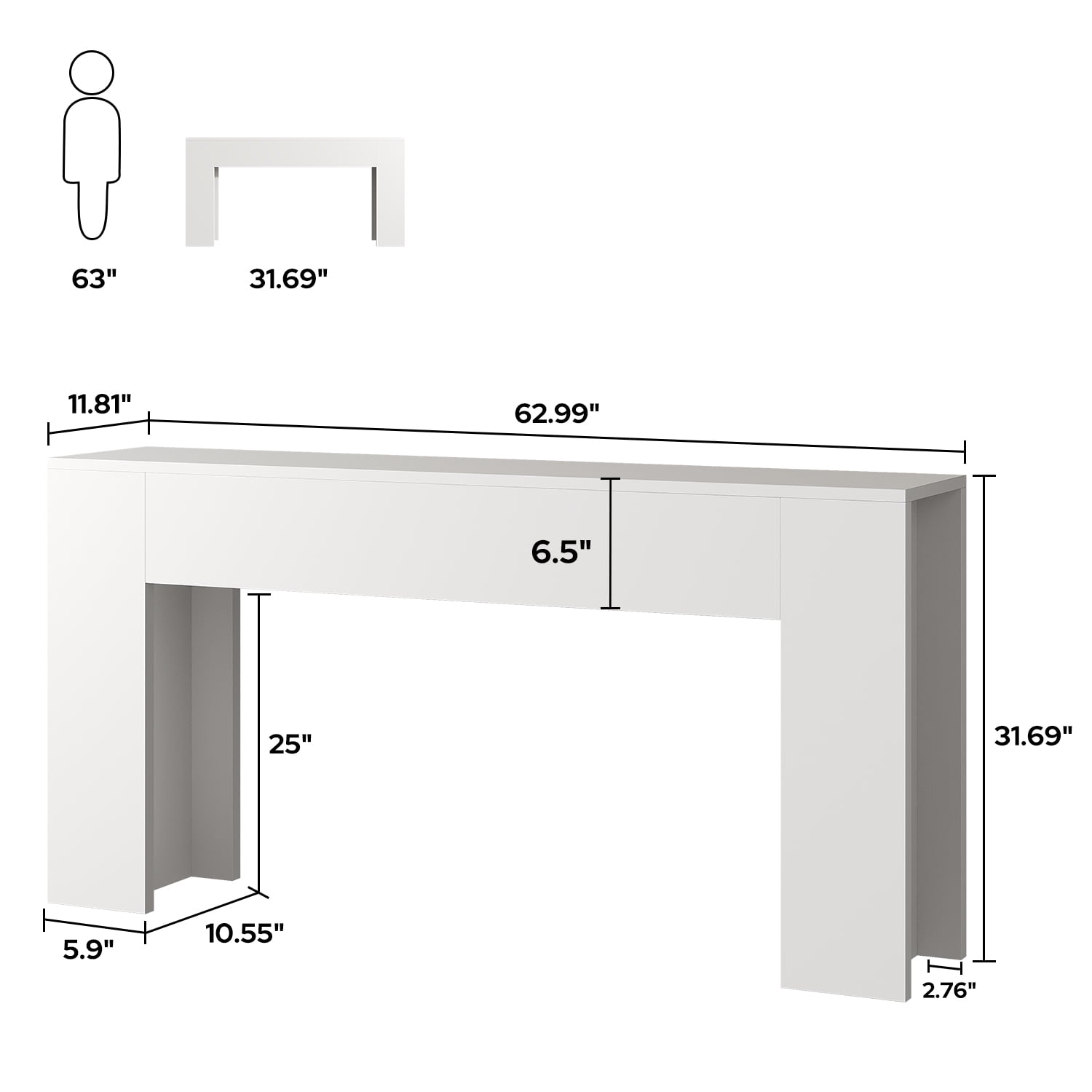 63-Inch Long Console Table with RGB LED Lights, Extra Wide and Thick Sofa Table Behind Couch, Farmhouse Entryway Table for Entrance, Hallway, Living Room, White