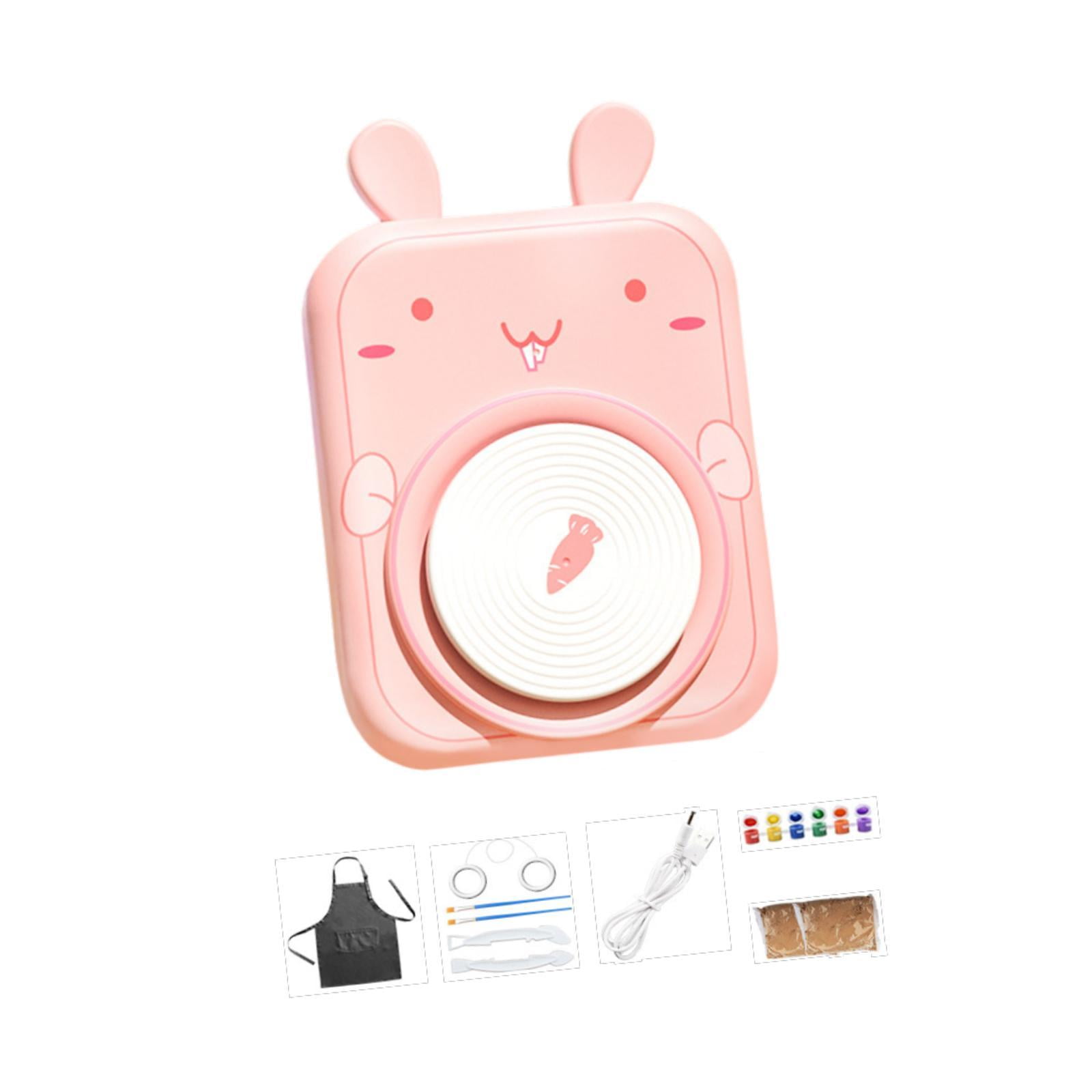 Tachiuwa Electric Pottery Wheel Set for Kids Porcelain Machine ,DIY Pigments, Beginner Pottery Machine Complete Pottery Kit Pink Bunny