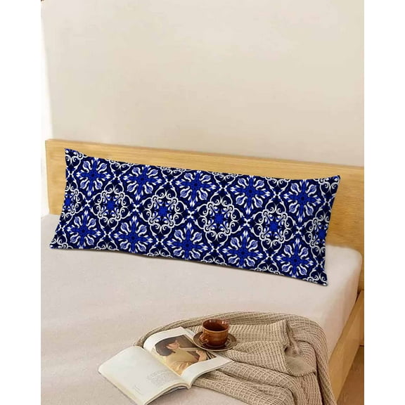 Blue Bohemian Floral Throw Pillow Cover, Abstract European Printed Rectangle Decorative Pillow Case Protector Soft Cushion Cover Lumbar Pillowcase for Couch Sofa Bedroom Car Chair Decor 20x54 Inch