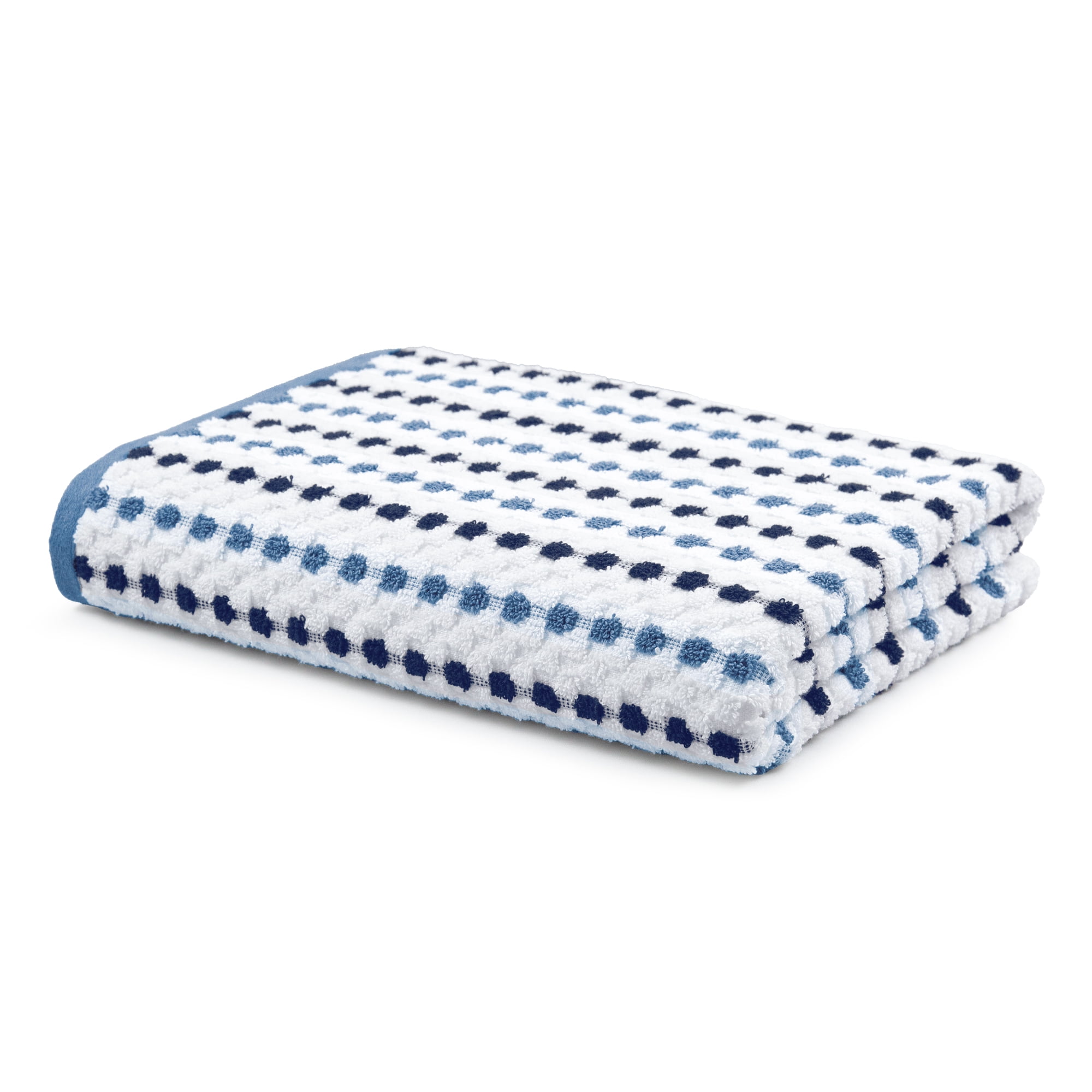 Mainstays Performance Cotton Bath Towel, Super Soft Quick Dry Fade Resistant, Blue Dot Pattern