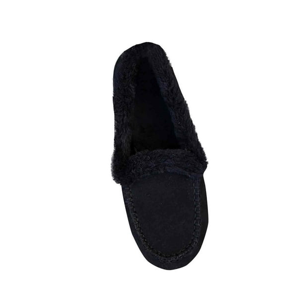 Tao Tao Women's PU Slippers For Indoor Outdoor Faux Fur House Slippers Fuzzy Slip-On Winter Shoes Low-heel Flat Bottomed Warm Shoes Black 38