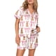 thumbnail image 2 of Conjunto de dos piezas Tsseiatte para mujer, con camisa abotonada de manga corta y pantalones cortos con estampado de lazo, ropa de dormir, 2 of 6