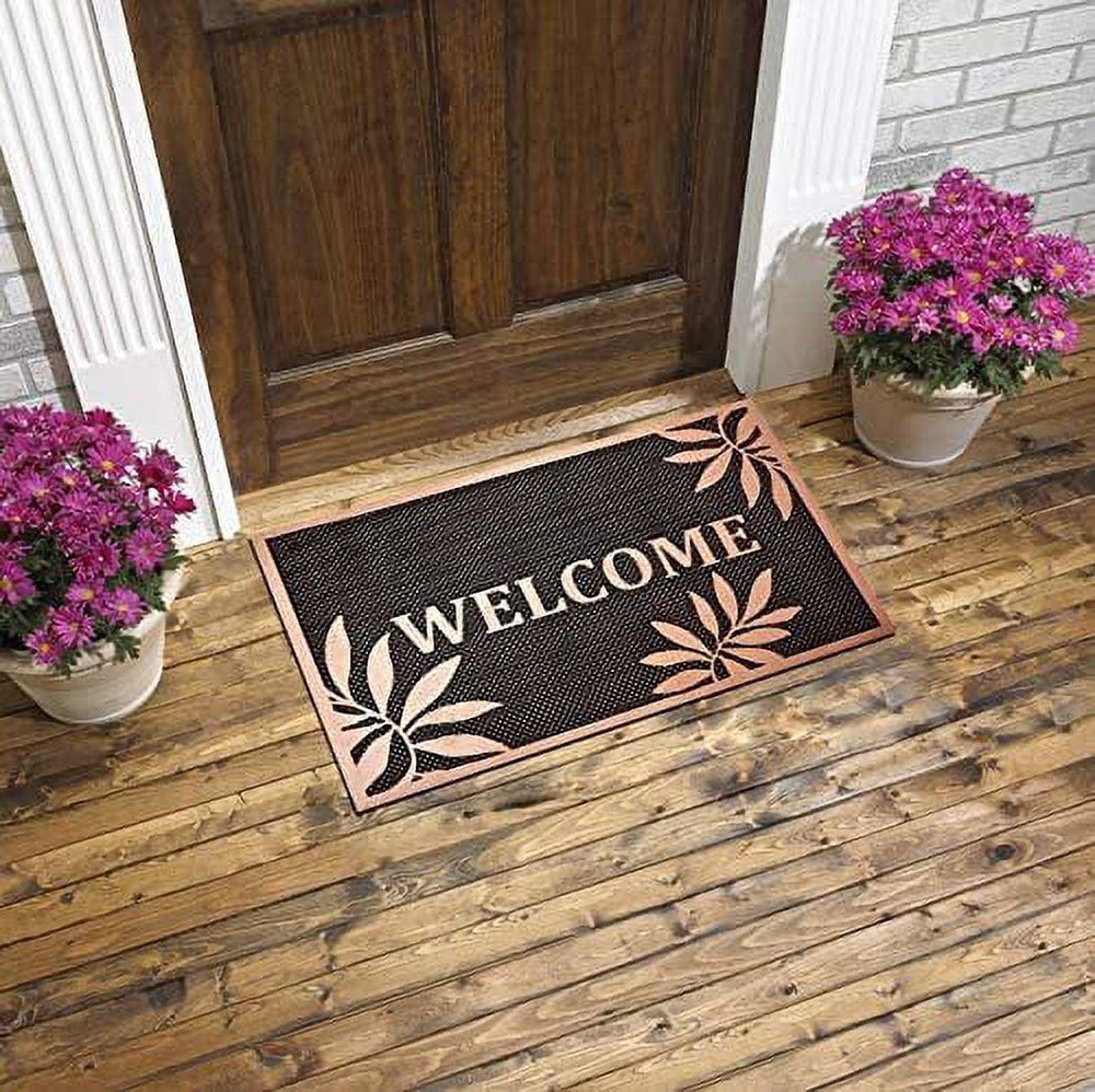 J&V TEXTILES Original Durable Rubber Door Mat, 18x28, Heavy Duty Doormat, Indoor Outdoor, Waterproof, Easy Clean, Low-Profile Mats for Entry, Garage, Patio Baroque Serie Victoria Bronze