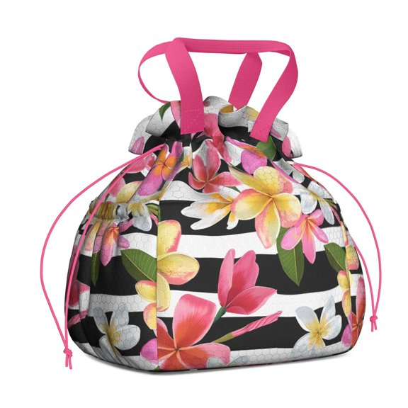 Pioneer Flower Floral Print Pattern Drawstring Lunch Bag Women - Drawstring Lunch Bag Insulated for Work Office - Stain-Resistant Large Lunchbags for Women with Multi-Pockets