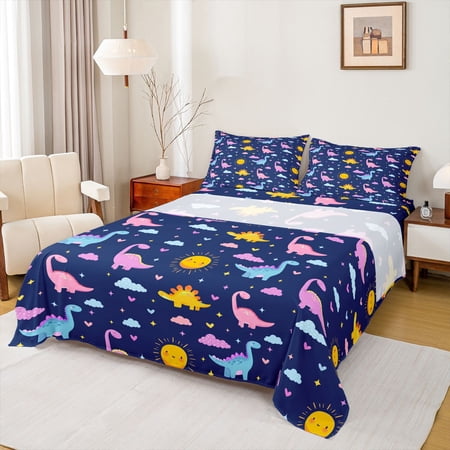 Erosebridal Retro Dino Pattern Full Size Sheets Vintage Dinosaur Animals Bed Sheets For Boys Kids 4 Pieces