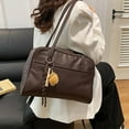 thumbnail image 3 of HUISZJ Retro Tote Bag Pu Shoulder Bag Top-handle Slouchy Hobo Purse for Women Daily Portable Bag （Brown）, 3 of 10
