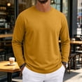 thumbnail image 2 of Delconic Men's Long Sleeve Shirt with Pocket Cotton Crew Neck Shirts Casual Lightweight T-Shirt Saffron S, 2 of 8