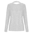 thumbnail image 4 of Sequin Tops for Women Fall Dressy Tie Backless Glitter Slim Fit Ruched Crewneck Pullover Tunics for Evening Wedding Party, 4 of 6