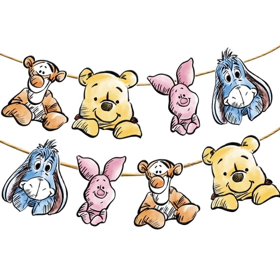 Cute Winnie the Pooh Banner Decoration, 8pcs Cartoon Anime Banner Suitable for Baby Shower Decoration Birthday Banner Party Decoration Party Supplies