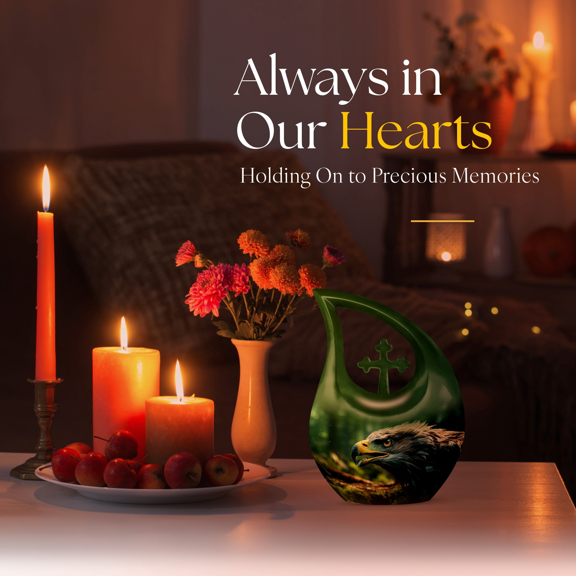 MUKTIVE Eagle Cremation Urns for Ashes for Men and Women - Large Cross Drop Burial Urn for Human Ashes - Green Funeral Urn with Lid - Memorial Gifts for Loss of Mom and Dad, 10 Inch