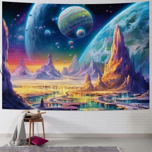 SHERONV Planet Tapestry Reactive Galaxy Space Tapestry Fantasy Mountain Tapestry Neon Mushroom Jellyfish Tapestry Wall Hanging for Bedroom Living Room 40x30inch