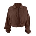 thumbnail image 4 of Charmgo Jackets for Women, Womens Fashion Corduroy Jacket Lapel Solid Color Long Sleeve Cropped Jacket Zip Coat Bomber Jacket Women, Tan Jackets Women XXL, 4 of 4