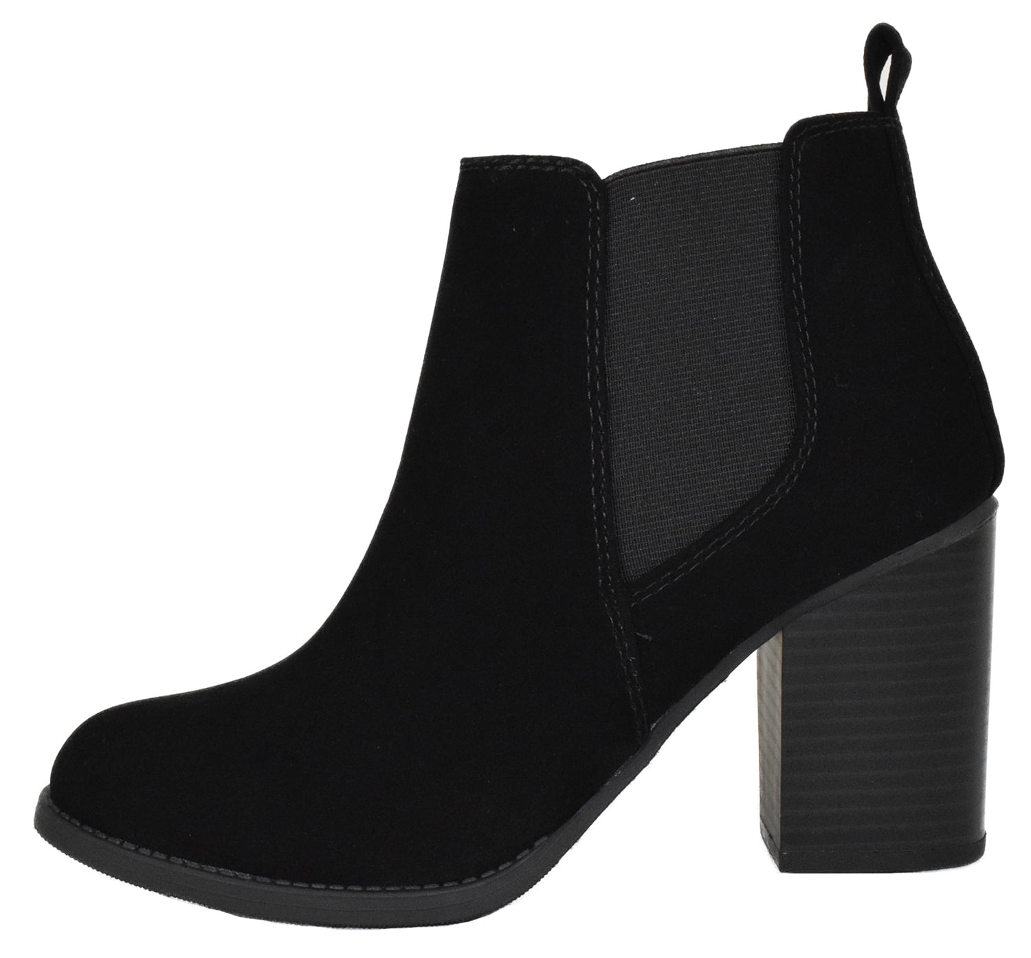 Soda Women Ankle Boots SlipOn Booties Elastic Shaft Pointed Toe Block High Heel PHYSICS Black
