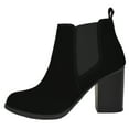 thumbnail image 1 of Soda Women Ankle Boots Slip-On Booties Elastic Shaft Pointed Toe Block High Heel PHYSIC-S Black Nubuck 7, 1 of 3