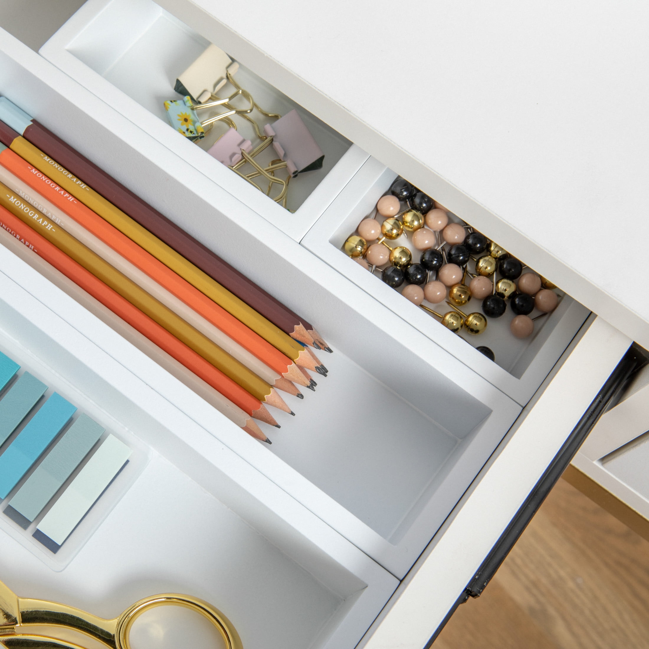 Martha Stewart Enzo 6 Piece Wooden Desk Drawer Organizer Set in White
