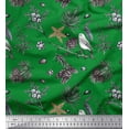 thumbnail image 1 of Soimoi Green Rayon Fabric Floral & American Robin Bird Decor Fabric Printed BTY 56 Inch Wide, 1 of 3