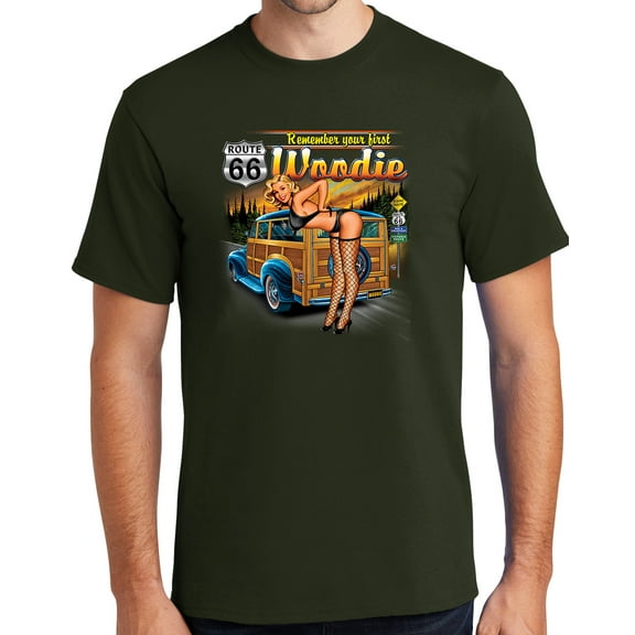 Buy Cool Shirts First Woodie Rt Route 66 Cotton T-shirt, Large Olive Green - Tall