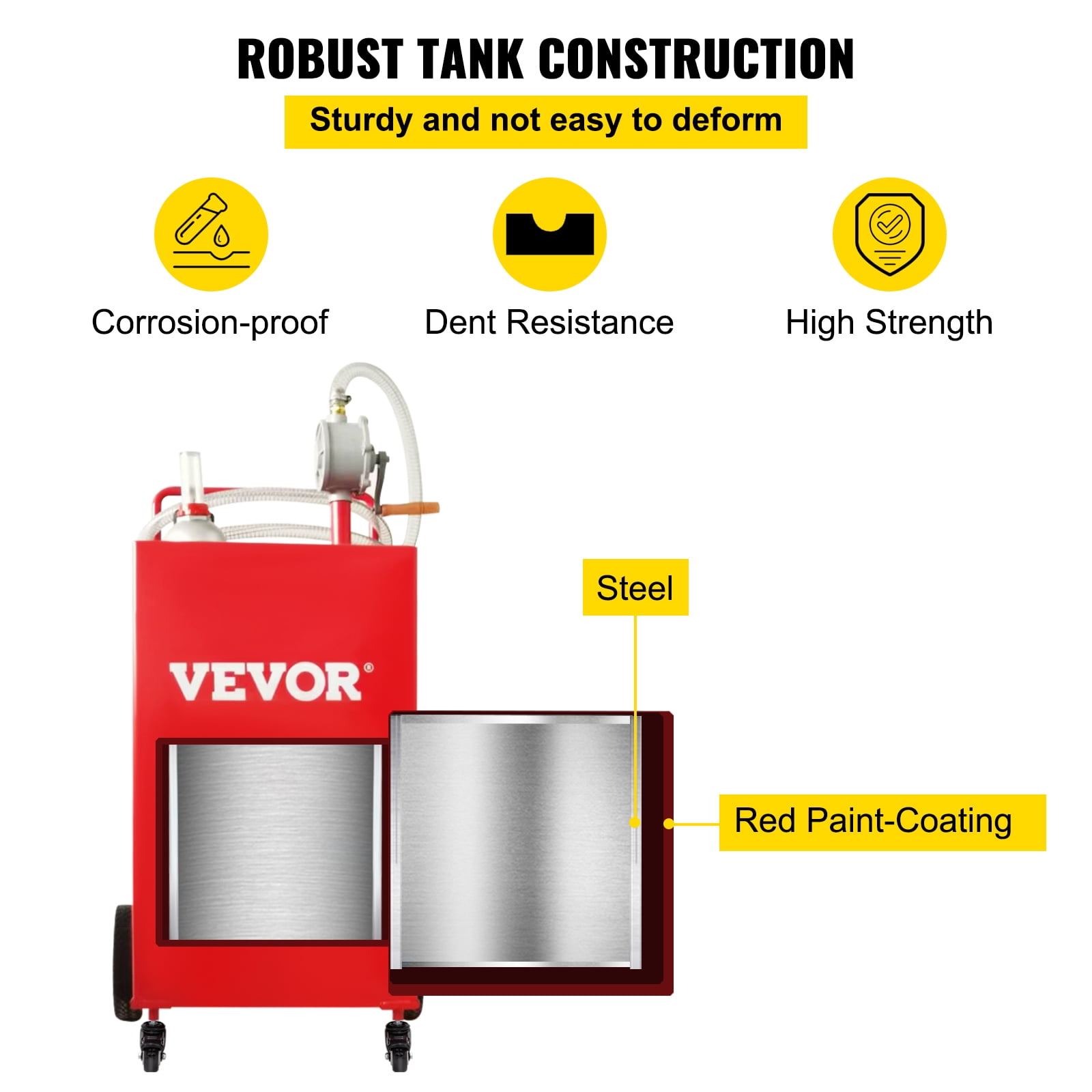 VEVOR 35 Gallon Gas Caddy Fuel Storage Tank with 4 Wheels, Portable Diesel & Gasoline Container with Manual Rotary Pump For Cars