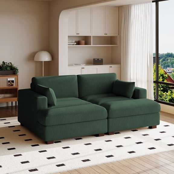 DREAMSIDEA Indoor Chaise Lounge Chair Upholstered Corduroy Sofa Counch with Armrest for Living Room,Hunter Green