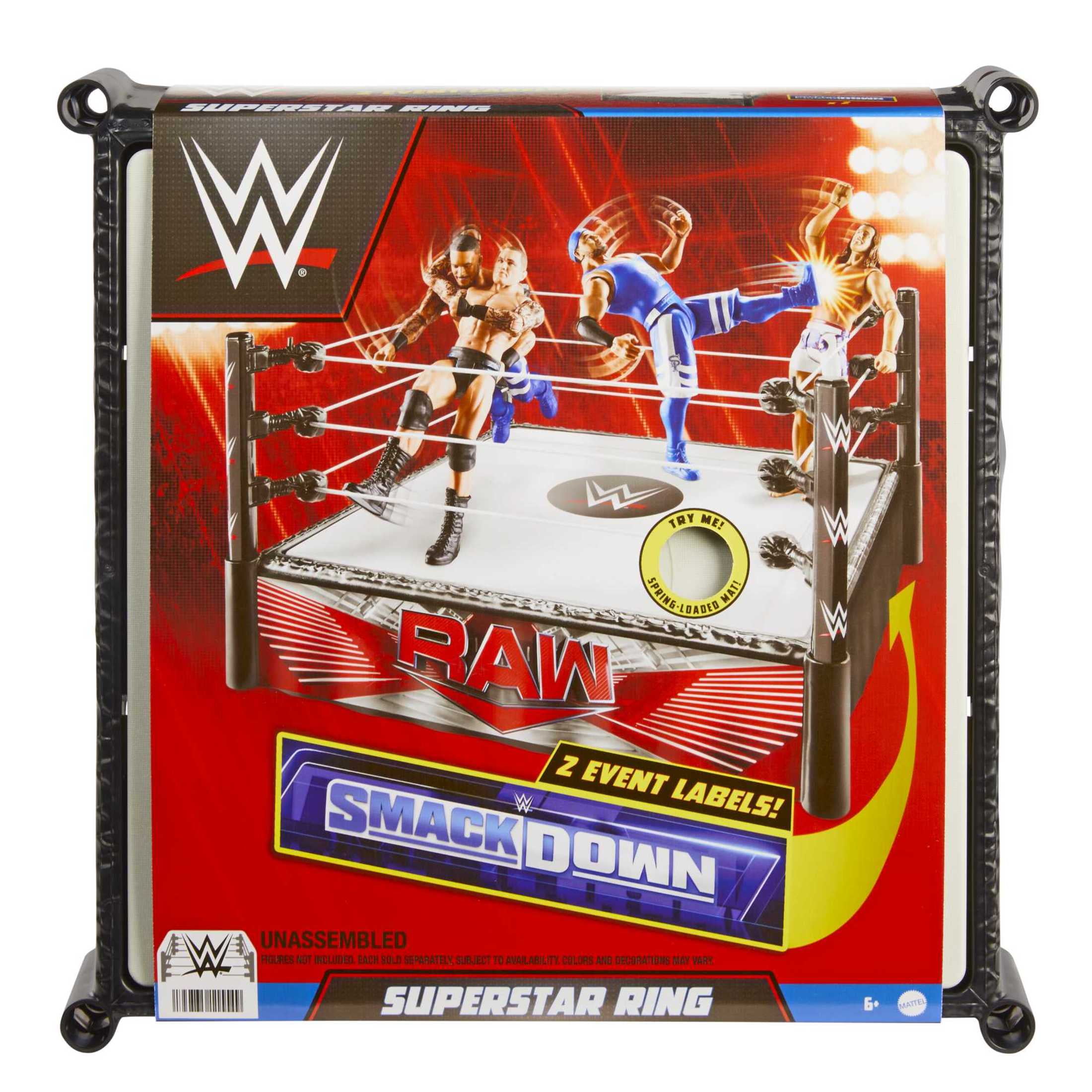 WWE Superstar Ring Action Figure Playset with Spring-Loaded Mat & 4 Event Apron Stickers