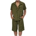 thumbnail image 2 of VBTAPA Men's Summer Beach Outfits 2 Piece Short Sleeve Button Down Shirts and Shorts Set Baggy Comfy Lounge Sets with Pockets Sales of Today Army Green M, 2 of 6
