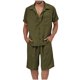 thumbnail image 1 of Mens Camisas Casual Color Sólido Bolsillo Cordón Shorts Set, Manga Corta Turndown Collar Camisa para la Primavera Y el Verano, 1 of 5