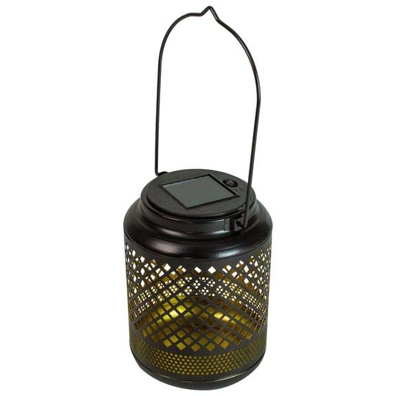 7" Black Diamond Cut Out LED Outdoor Solar Lantern with Handle - 5