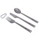 thumbnail image 1 of Juego de 3 utensilios para acampar, tenedor, cuchillo, cuchara de metal, cubiertos para acampar con mosquetón, 1 of 5