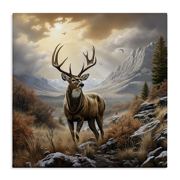 Stupell Industries Majestic Elk Mountain Scenery Landscape Painting Gallery Wrapped Canvas Art Print Wall Art, 17 x 17