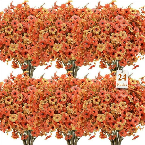 Paquete de 24 Flores Artificiales de Otoño para Decoración de Exteriores, Eucalipto, Lavanda y Plantas Artificiales de Otoño.