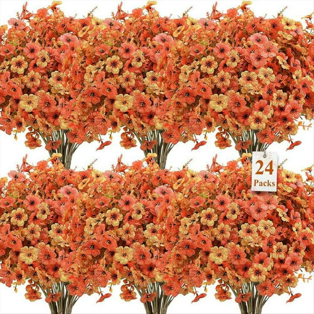 Paquete de 24 Flores Artificiales de Otoño para Decoración de Exteriores, Eucalipto, Lavanda y Plantas Artificiales de Otoño.