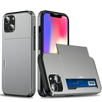 For iPhone 14 Plus 6.7 inch Case Wallet with Slide Card Holder Slot Slim Dual Layer Heavy Duty Shockproof Hard PC Hybrid TPU Phone Case Flip Protective Cover for iPhone 14 Plus 2022, Gray