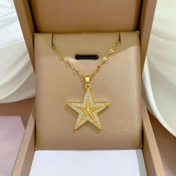 K-KED Fashion Delicate Jewelry Gold Cubic Zircon Star Pendant Necklace