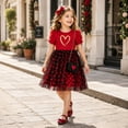 thumbnail image 2 of IPIO Girls Red Heart Dress with Black Tulle Skirt and Puff Sleeves, Valentine’s Day Birthday Party Dress, 2 of 6