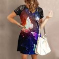 thumbnail image 2 of Moda mujer verano encaje patchwork casual o-cuello estampado manga corta vestido Fridja  qw2426, 2 of 7
