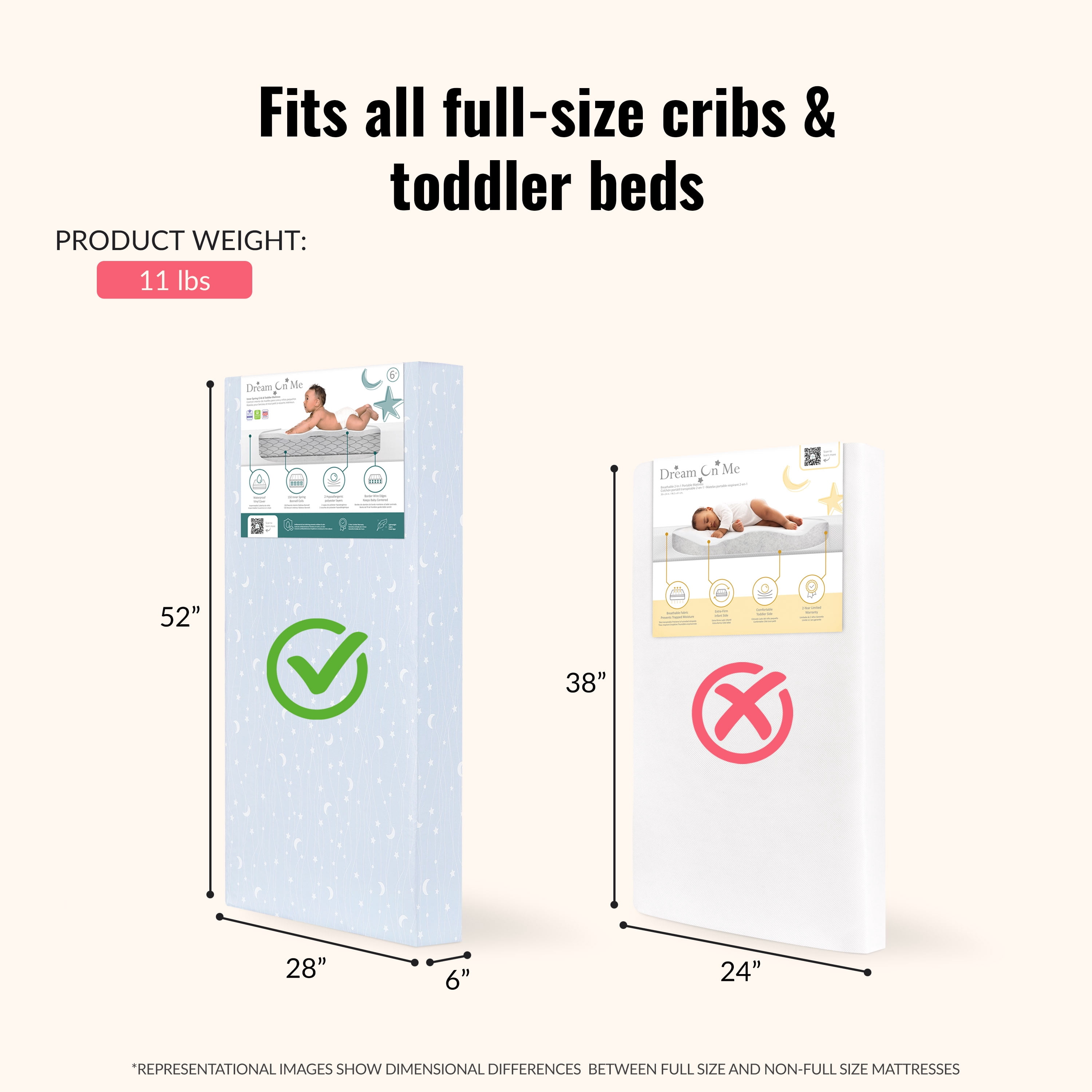 Dream On Me Sparkling Dreams 2 in 1 Infant and Toddler Bed Mattress, Blue